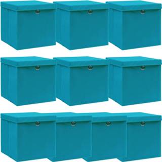 👉 Opbergbox stof blauw baby's VidaXL Opbergboxen met deksels 10 st 32x32x32 cm babyblauw 8719883891453