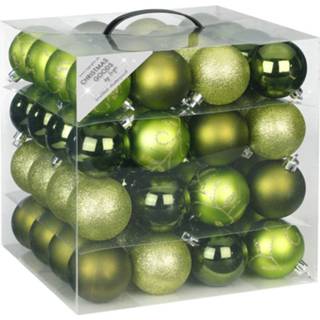 👉 Kerstbal groene groen kunststof glans 64x kerstballen 6 cm mat/glans - Kerstboomversiering 8720147870077