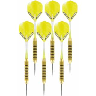 👉 Dartpijl geel brass messing metaal multikleur 2x Set van 3 dartpijlen Speedy Yellow 21 grams - Darten/darts sport artikelen pijltjes 8720276539708