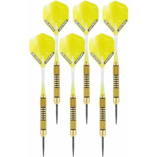 👉 Dartpijl geel brass messing metaal multikleur 2x Set van 3 dartpijlen Speedy Yellow 19 grams - Darten/darts sport artikelen pijltjes 8720276539678