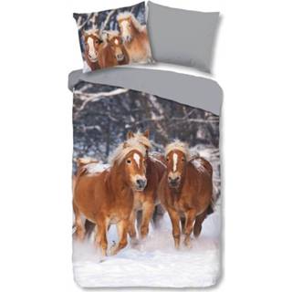 👉 Dekbedovertrek katoen flanel multikleur Good Morning Happy Horses - / 1-persoons (140x200/220 cm + 1 sloop) Multi 8717285176376