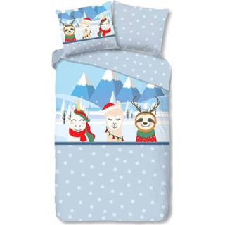 👉 Dekbedovertrek blauw katoen flanel Good Morning Friends - / 1-persoons (140x200/220 cm + 1 sloop) 8717285176413