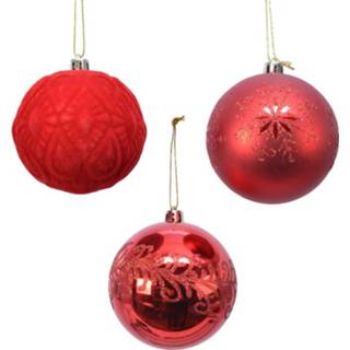 👉 Kerstbal rode rood kunststof plastic 12x luxe kunststof/plastic kerstballen 8 cm kerstversiering - Kerstboom versiering/decoratie 8720147786828