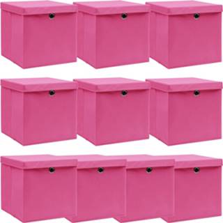 👉 Opbergbox roze stof VidaXL Opbergboxen met deksel 10 st 32x32x32 cm 8719883891170