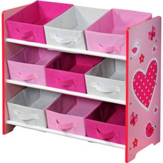 👉 Opbergkast roze wit kinderen Stevige Kinder met hartjes motief 66x30x59,5cm - Roze/Wit 6013919341311