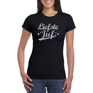 👉 Shirt zwart zilveren vrouwen Liefste juf cadeau t-shirt met glitters op voor dames