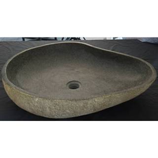 👉 Waskom grijs natuursteen ovaal lavabo Imso Ovale Riviersteen 40/60x15 cm
