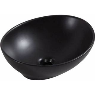 👉 Waskom zwart mat keramiek ovaal zonder waste vienna Sanilux 40,5x33x14 cm 8719304564874
