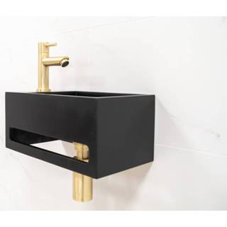 👉 Fonteinset zwarte messing geborsteld gouden solid surface rechthoekig bali zwart mat Saniclear links met fontein en kraan 6013924469499