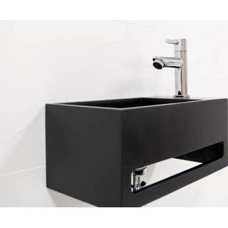 👉 Fonteinset zwarte chroom solid surface rechthoekig bali zwart mat Saniclear rechts met fontein en chromen kraan 6013919476433