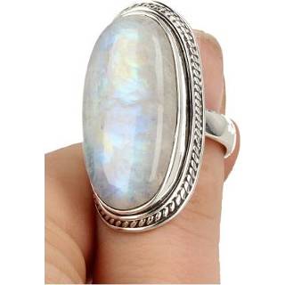 👉 Maansteen zilver regenboog ring bewerkt nr.14 - 18,5