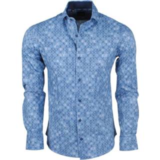 👉 Herenoverhemd blauw l male print mannen New Republic Dinero milano heren overhemd slim fit licht 8720086121285