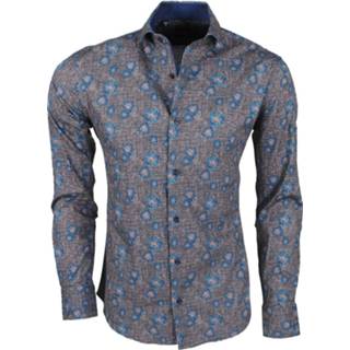 👉 Herenoverhemd bruin l male print mannen New Republic Dinero milano heren overhemd slim fit bloemen 8720086121087