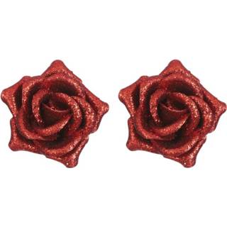 👉 Kerstboom rode 6x bloemen rozen op clip 8 cm