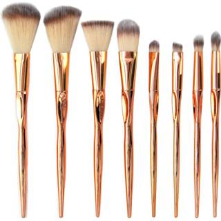 👉 Kwast bruin 8 stks Golden Metal Make-Up Kwasten Kit Foundation Poeder oogschaduw Lip Blusher Borstel Luxe Plating Haar Make up borstels 8719899402445