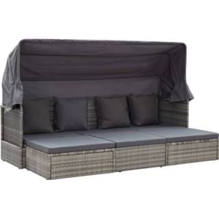 👉 Grijs synthetisch Vidaxl Tuinbed Met Luifel 200x60x124 Cm Poly Rattan Gemengd 8719883868028