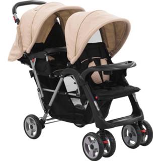👉 Kinderwagen zwart staal multikleur kinderen Vidaxl Dubbel Taupe En 8718475732686