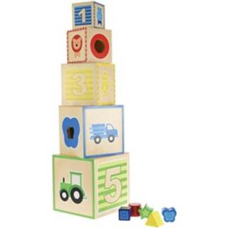 👉 Stapeltoren houten Toi-toys Met Vormenstoof 15 Cm 10- Delig 8714627825015