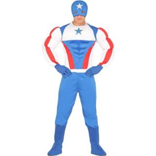 👉 Verkleedpak synthetisch m multikleur mannen Superheld Kapitein Amerika Kostuum Voor Heren - (48-50) 8719538333055