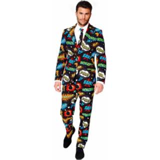 👉 Polyester multikleur mannen Heren Kostuum Met Comic Print 48 (M) 8718719273050