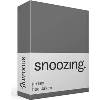 👉 Jersey hoeslaken antraciet katoen grijs Snoozing - 100% Gebreide Lits-jumeaux (160x210/220 Cm) 8719151024835