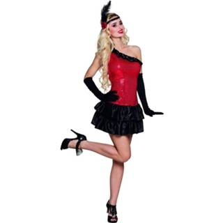 👉 Rood zwart multi polyester vrouwen Charleston kostuum met