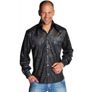 👉 Overhemd zwart synthetisch Disco Met Glitters 48-50 (S) 8718758192749