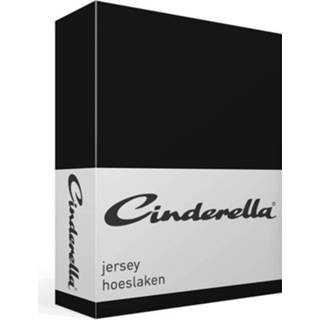 👉 Jersey hoeslaken zwart katoen Cinderella - 100% Gebreide 1-persoons (80/90x210/220 Cm Of 100x200 Cm) Black 8719002012998