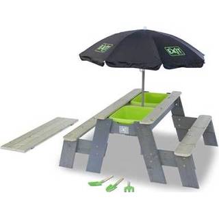 👉 Picknicktafel meisjes zand EXIT Aksent zand-, water- en (2 bankjes) met parasol tuingereedschap 8718469469024
