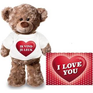 👉 Knuffel polyester bruin Valentijn - teddybeer ik vind je leuk hartje 24 cm met Valentijnskaart A5 Valentijn/ romantisch cadeau 8719538864474