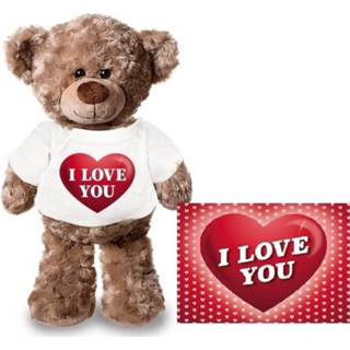 👉 Knuffel polyester bruin Teddybeer I Love You Hartje 24 Cm Met Valentijnskaart A5 - Valentijn/ Romantisch Cadeau 8719538864436