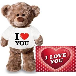 👉 Knuffel polyester bruin Valentijn - teddybeer I love you 24 cm met Valentijnskaart A5 Valentijn/ romantisch cadeau 8719538864382