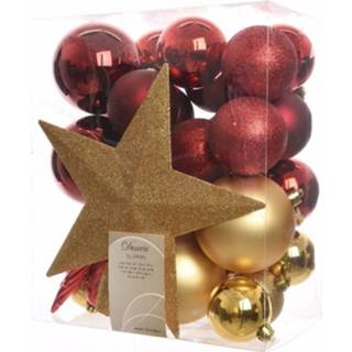 👉 Kerstboom rood goud kunststof multikleur Decoratie Kerstballen Set Goud/rood 33 Stuks 8719152754076
