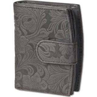 👉 Portemonnee antraciet leer leder zwart vrouwen Woodland Leren Rits Dames Met Bloemenprint 4250061321378
