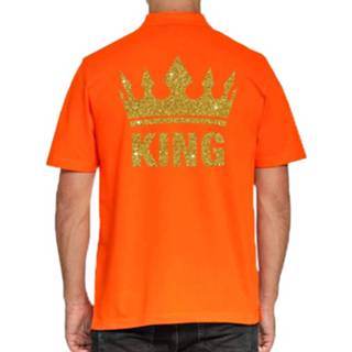 👉 Poloshirt oranje gouden synthetisch l mannen Koningsdag / Polo T-shirt King Met Glitters Heren - Kleding/ Shirts 8719538972476