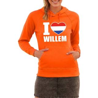 👉 Oranje I Love Willem Hoodie / Hooded Sweater Dames - Oranje Supporter/ Koningsdag Kleding M (38)