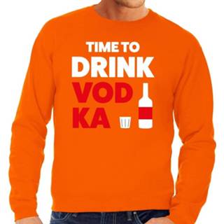 👉 Time To Drink Vodka Tekst Sweater Oranje Heren - Heren Trui Time To Drink Vodka - Oranje Kleding S