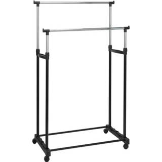 👉 Kledingrek metaal zwart Mobiel Dubbele Stang 170 Cm - Kledingrekken Kleding Ophangen 8711295722592