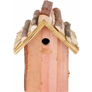 👉 Vogelhuisje houten rieten hout multikleur Met Dakje 18x27 Cm 8719538081673