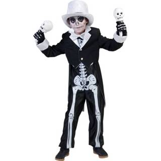 👉 Synthetisch zwart jongens Skelet Kostuum Voor - Halloween Verkleedkleding 128 (7 Jaar) 8719538679351