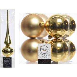 👉 Kerstboom goud kunststof goudkleurig Decoratie Piek En 8x Kerstballen 10 Cm 8719538762312