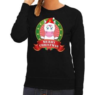 👉 Sweater zwart katoen l vrouwen Foute Kersttrui / Eenhoorn - Merry Christmas Voor Dames (40) 8719538719057