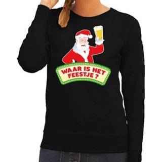 👉 Sweater zwart katoen XL vrouwen Foute Kersttrui / Voor Dames - Dronken Kerstman Met Biertje (42) 8719538784673