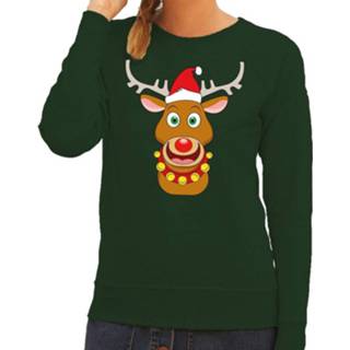 👉 Sweater rode groen katoen s vrouwen Foute Kersttrui / Met Rudolf Het Rendier Kerstmuts Voor Dames - Kersttruien (36) 8719538738355
