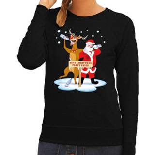 👉 Sweater zwart katoen l vrouwen Foute Kersttrui / Dronken Kerstman En Rendier Rudolf Na Kerstborrel/ Feest Voor Dames - Kersttruien (40) 8719538736894
