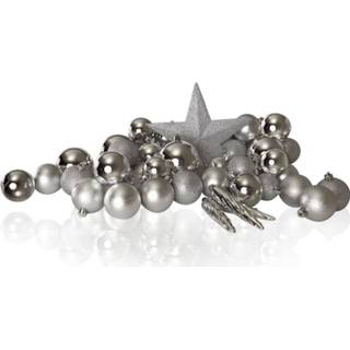 👉 Kerstbal plastic zilver kunststof zilverkleurig Excellent Deco - Kerstballen Mix 63 Stuks Silver 8719323088450