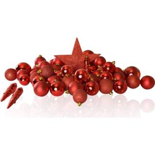 👉 Kerstbal rood plastic kunststof Excellent Deco - Kerstballen Mix 63 Stuks Red 8719323088467