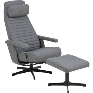 👉 Relaxfauteuil grijs zwarte stof metalen 24designs Verstelbare Relax Fauteuil Enzar + Hocker - Donkergrijs Kruispoot 8719874349994