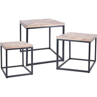 👉 Bijzettafel metaal hout zwart Relaxwonen - Set Van 3 & Vierkant 40.5x40.5x45cm 8720094240848