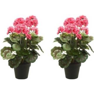 👉 Kunstplant roze kunststof 2x Kunstplanten Geranium In Pot 35 Cm - Kamerplanten 8720147445312